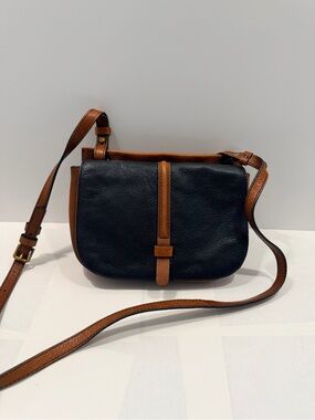 Fossil Leather Crossbody Saddle Bag Black and Brown